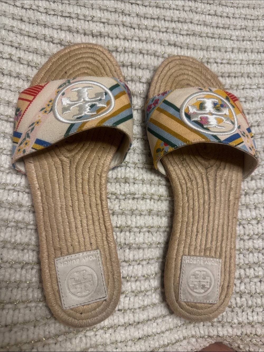 Tory Burch Multistripe Canvas Espadrille Slide Sandals